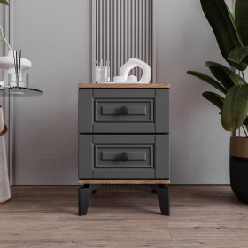 Resim Monzio Terra 2 Çekmeceli Komodin Tamamı Mdf (Antrasit) 