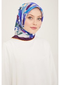 Resim Armine Patlıcan Mor-mavi Çiçek Desen Tivil İpek Eşarp 9153-61 