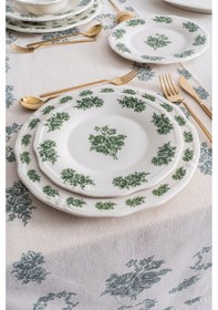 Resim Vintage Flowers Green 24 Parça 6 Kişilik Porselen Yemek Takımı Yeşil 