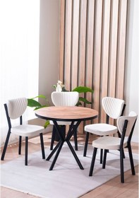 Resim Avvio Elma Yuvarlak Ceviz Mutfak Masa Takımı 4 Sandalyeli Salon Yemek Masa Takımı Krem 
