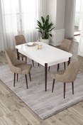 Resim Canisa Eta Serisi 80x132 Mdf Ceviz Ayaklı Beyaz Açılabilir Masa 4 Cappucino Sandalye Mutfak Masası Takımı 