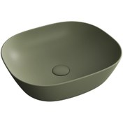 Resim VitrA Plural 7810b475-0016 Kare Alçak Çanak Lavabo, Clean, 45 Cm, Mat Yosun Yeşili 