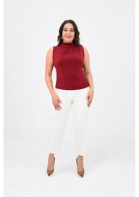 Resim Kadın Büyük Beden Drape Detaylı Dik Yaka Bluz 1851-25 001 