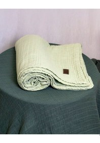 Resim 4 Katlı Müslin Yatak Örtüsü - Battaniye Pike %100 Organik Pamuk Dört Mevsim Yumuşak Gots Sertifikalı Su Yeşili 