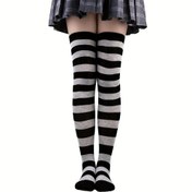 Resim Çizgili Diz Üstü Çoraplar - Siyah & Beyaz Yatay Çizgiler, Lolita Tarzı Moda için Yumuşak ve Esnek, Temalı Etkinlikler & Cosplay - Sadece Elde Yıkama, Yenilikçi Çoraplar, Temalı Aksesuarlar, Rahat Giyim 