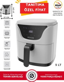 Resim Rexon Yağsız Fritöz 5 Litre Geniş Hacim Airfryer Dijital Ekran Akıllı Pişirme Yapışmaz Zemin BEYAZ 