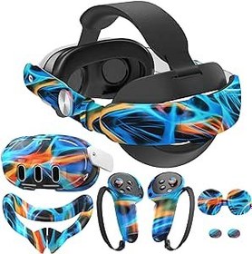 Resim Compatible with Meta Quest 3, Comfort Pressure-Free Adjustable Head Strap, VR Silicone Face Cover, VR Shell Cover,Touch Controller Grip Cover, Joysticks Cover 