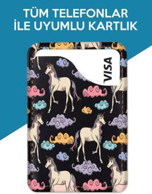 Resim Cekuonline iPhone 11 12 13 14 15 16 Plus Pro Max Uyumlu UnicornPattern Desenli Deri 3M Kartlık Kılıf 