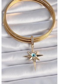 Resim Bfs Pirinç Gold Renk Zirkon Taşlı Kutup Yıldızı Nazar Boncuk Detay Ajda Charm Çok Renkli 