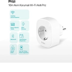 Resim Özbience Wi-Fi Akıllı Priz, 16A, Çocuk Kilidi, Enerji Takip, Uygulamalı Tasarruf 