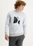 Resim Orta Gri Bisiklet Yaka İçi Polarlı Baskılı Pamuklu Sweatshirt Kigili