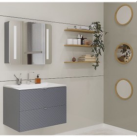 Resim Royal 80 Cm Antrasıt Led Aynalı Banyo Dolap Takımı 