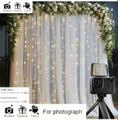 Resim Sunshine022 2 Adet Beyaz Şifon Perde 10x10ft Sıcak Işıklar Parti Dekorasyonu Sıcak Işık 