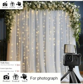 Resim Sunshine022 2 Adet Beyaz Şifon Perde 10x10ft Sıcak Işıklar Parti Dekorasyonu Sıcak Işık 