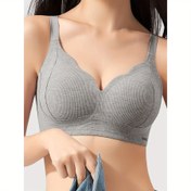 Resim 1 adet seksi düz renkli kumaş sütyen, %90.6 polyester lif ve %9.4 elastan, tam kupa kaldırma, çıkarılamayan dolgu, oyuk detaylar, telsiz, sıcak açık bej dostu malzeme, yetişkinler için uygun, günlük rahatlık | Seksi iç çamaşırı | Telsiz Comfo 