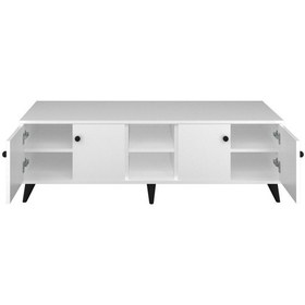 Resim Simple Tv Ünitesi 3 Raflı 4 Kapaklı 150x44x48 Beyaz Beyaz 