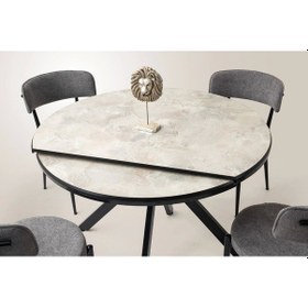 Resim Ahşap Yuvarlak Açılır Büyüyen Yemek Masa Sandalye Takımı 4 Gözde Sandalyeli Parlak Beyaz Beyaz 