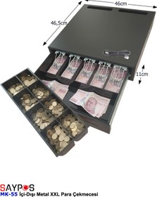 Resim SAYPOS İçi-Dışı Full Metal 5 Geniş Banknotlu Ekstra Büyük Ağır Yük Yoğun Kullanım Para Çekmecesi 46x46x11cm 