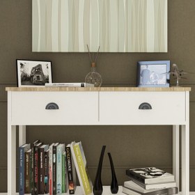 Resim Meşe Tabla Beyaz Retro Serisi Çift Çekmeceli Dresuar (Antrasit Kulp) 
