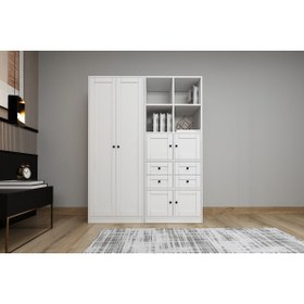 Resim Nettrends Raflı Askılıklı Çekmeceli Giysi Dolabı Gardrop Beyaz 130 Cm G-yd-1051 G-YD-1051krc 