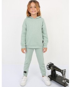 Resim Ribana Oversize Kapüşonlu Arma Detaylı Alt Üst Takım Yeşil 