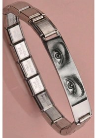 Resim Kişiye Özel Göz Resim Baskılı İtalyan Charm Plakalı Unisex Çelik Bileklik Scb93g Gri 