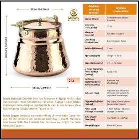 Resim Sonay Bakırcılık Dövme Kırmızı Yoğurt Bakır Bakraç 2 lt 