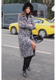 Resim Zebra Desenli Kaşe Kaban 7124 Gri 