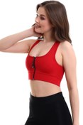 Resim EMFURE Kırmızı Fermuarlı Spor Büstiyer - Sports Bra / Crop Destekli Spor Sütyeni 