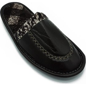 Resim Pnr Terlik Erkek Ev Terliği-Misafir Terliği- Deri Görünümlü Siyah 