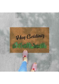 Resim Renkli Kaktüsler Temalı Coco Görünümlü Dekoratif Kapı Önü Ve Iç Mekan Paspası Yıkanabilir Nem Alıcı Bebek Mavisi 