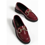 Resim Jane Kadın Loafer Makosen Casual Toka Detay Günlük Ayakkabı Bordo Rugan 