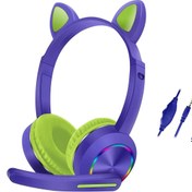 Resim Karler Bass AKZ020 Kafa Üstü Işıklı Kedi Kulaklık - Mor ZNGZR 