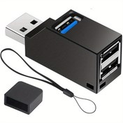 Resim Çoklu USB 3.0 HUB Adaptör Uzatıcı Mini Splitter Kutusu, 1'den 3'e Port Yüksek Hızlı USB 2.0 PC Laptop U Disk Kart Okuyucu Zincirli / Lanya 