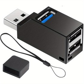 Resim Çoklu USB 3.0 HUB Adaptör Uzatıcı Mini Splitter Kutusu, 1'den 3'e Port Yüksek Hızlı USB 2.0 PC Laptop U Disk Kart Okuyucu Zincirli / Lanya 
