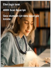Resim DEANB 3 Kademe Işıklı 270° Ayarlanabilir Şarjlı LED Boyun Okuma Lambası Taşınabilir Kitap Işığı 