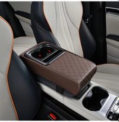 Resim Xuweiwei Kahverengi Suni Deri Konsol Yastığı, Dirsek Dinlendirici, Bardaklık Ve Organizör 