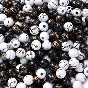 Resim 100 adet 8mm Siyah & Beyaz Akrilik Boncuklar Altın Tel Tasarımıyla - DIY Takı, Bilezikler & Telefon Süsleri için Mükemmel, PIPIDREAM 