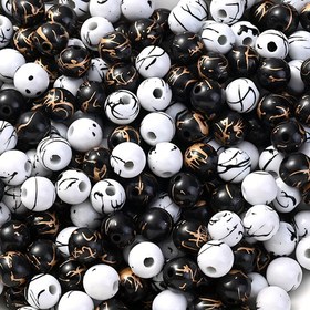 Resim 100 adet 8mm Siyah & Beyaz Akrilik Boncuklar Altın Tel Tasarımıyla - DIY Takı, Bilezikler & Telefon Süsleri için Mükemmel, PIPIDREAM 
