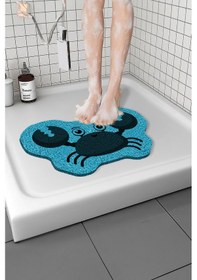 Resim Yengeçli Banyo Paspası Kaymaz Taban Yumuşak Esnek Paspas Islak Zemin Hijyenik Paspas 40x60 Cm Mavi 