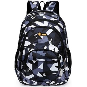 Resim Oldfriend Gri Kamuflaj Desenli Şık Unisex Nylon Sırt Çantası, Geniş Bölmeli Ayarlanabilir Askı Gri 