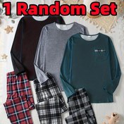 Resim 2025 Yeni Genç Moda Trendi Basit Pijama Takımı, Siyah, Gri ve Yeşil Karolarla Uzun Kollu ve Uzun Pantolonlu, Rahat ve Günlük Ev Giyimi Kıyafeti, Gençler İçin 