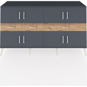 Resim Hyperion Konsol 5 Raflı 3 Çekmeceli 8 Kapaklı 176x44x99 Antrasit- Antrasit-antrasit/çam 