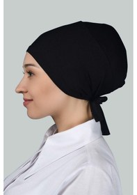 Resim Altobeh Kadın Pratik Dikişsiz Bağcıklı Kaymayan Tesettür Penye Bone - Siyah 