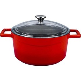 Resim Lava Döküm Yuvarlak Tencere Cam Kapaklı Glaze 20 CM 