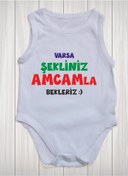 Resim SPACE DRESS Varsa Şekliniz Amcamla Bekleriz Baskılı Pamuk Bebek Zıbını 