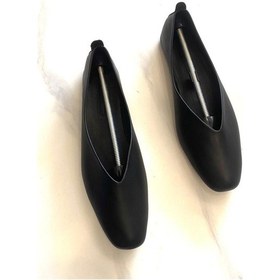 Resim Siyah Deri Kadın Babet Siyah Platin Siyah 