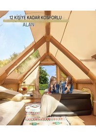 Resim 12 Kişilik 4 Mevsim Su Geçirmez Şişme Kamp Çadırı 400x300x210 Cm Bej 