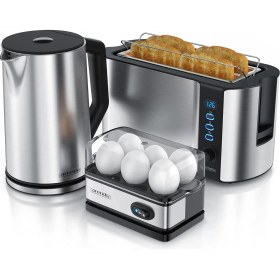Resim Ekmek Kızartma Makinesi Seti + Su Isıtıcısı ve Yumurta Pişirici, Paslanmaz Çelik 