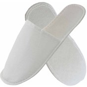 Resim 600 Çift Kaymaz Taban Lüks Elyaf Alt Sünger Takviyeli Beyaz Otel Terliği Tek Kullanımlık Kullan Beyaz 